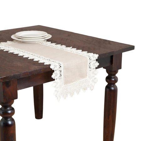 SARO LIFESTYLE SARO  72 in. Rectangle Saro Taupe Lace Trimmed Table Runner - Taupe 9212.T1672B